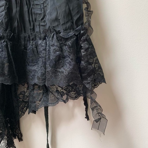 Black Asymmetrical Skirt with Black Lace and Ribbon Trimmings - Picture 3 of 4